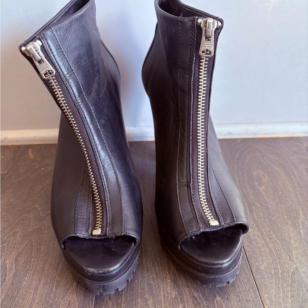 All Saints Black Peep-Toe Heeled Boots